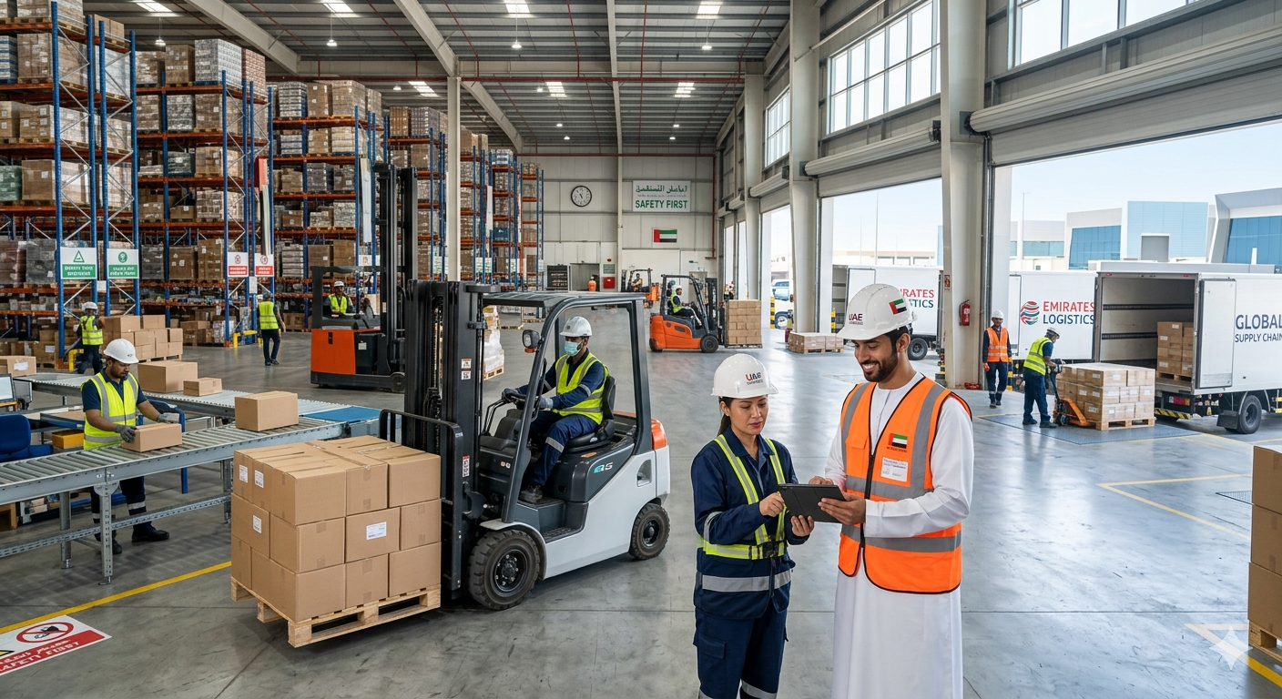 Warehouse & Light Industrial Jobs in the UAE logistics workforce showing Warehouse & Light Industrial Jobs in action within the Emirates’ fast-growing supply chain sector